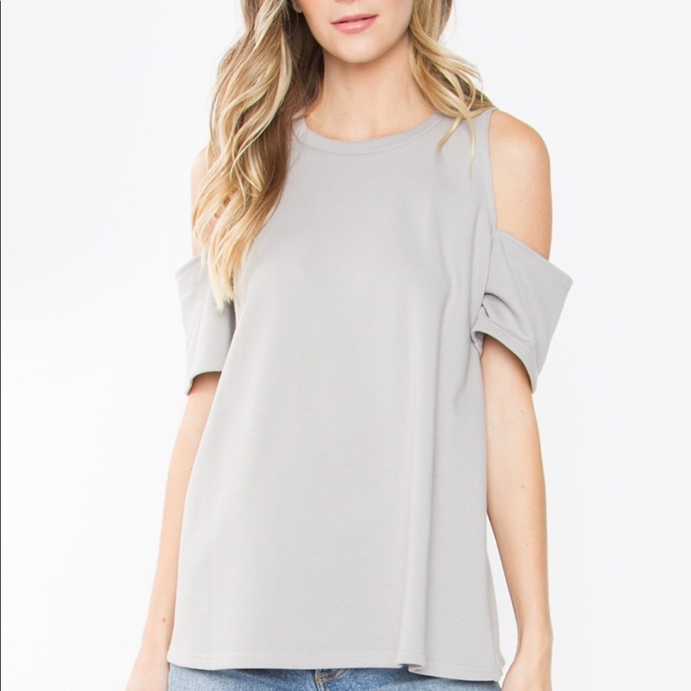 Gray stone cold shoulder top
